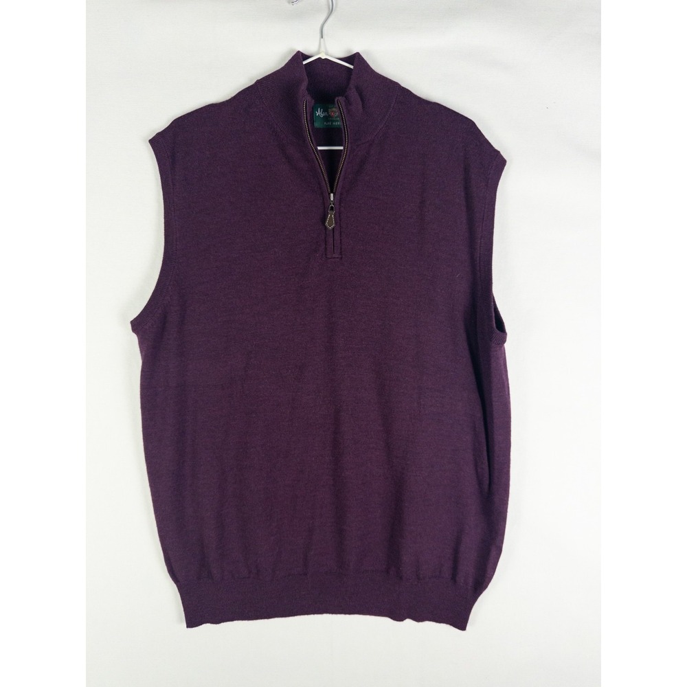 Alan Paine Pure Merino Wool Quarter Zip Sweater Vest Mens L Purple Heritage O